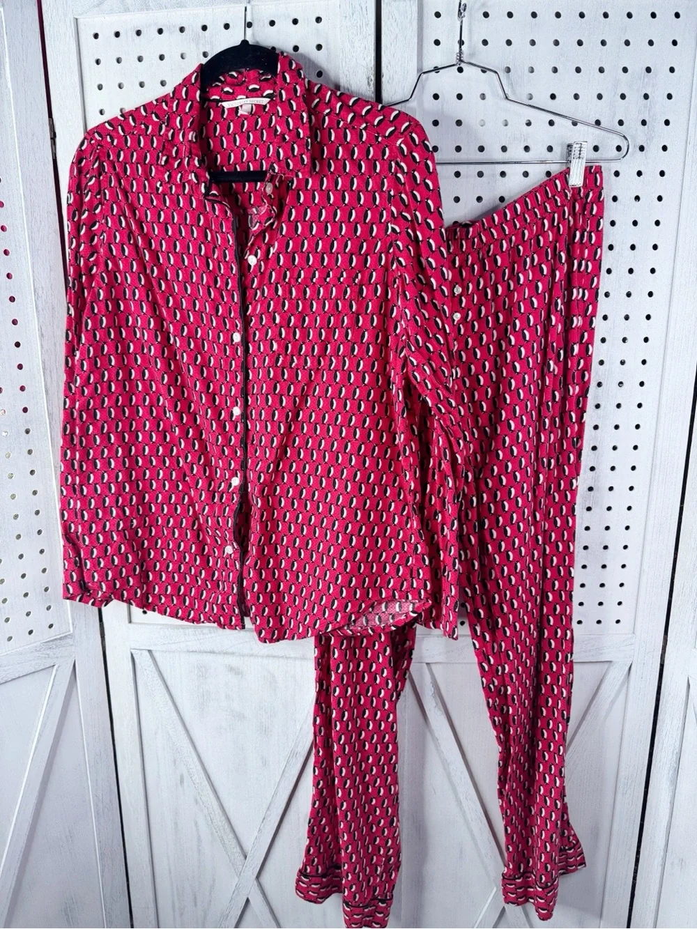 Victoria’s Secret Red Penguin Print Pajama Set Medium Cotton Button Front